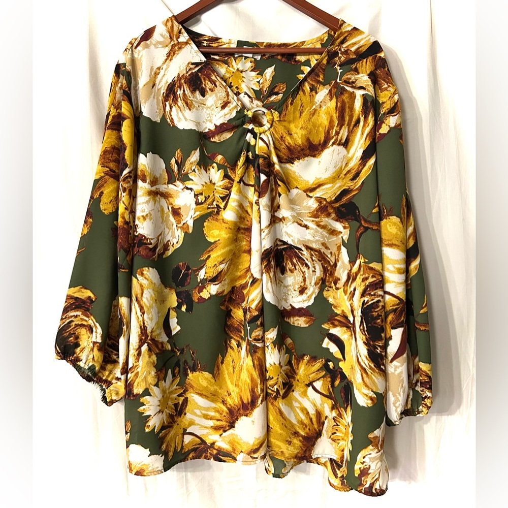 Floral Green and Yellow Women's Top